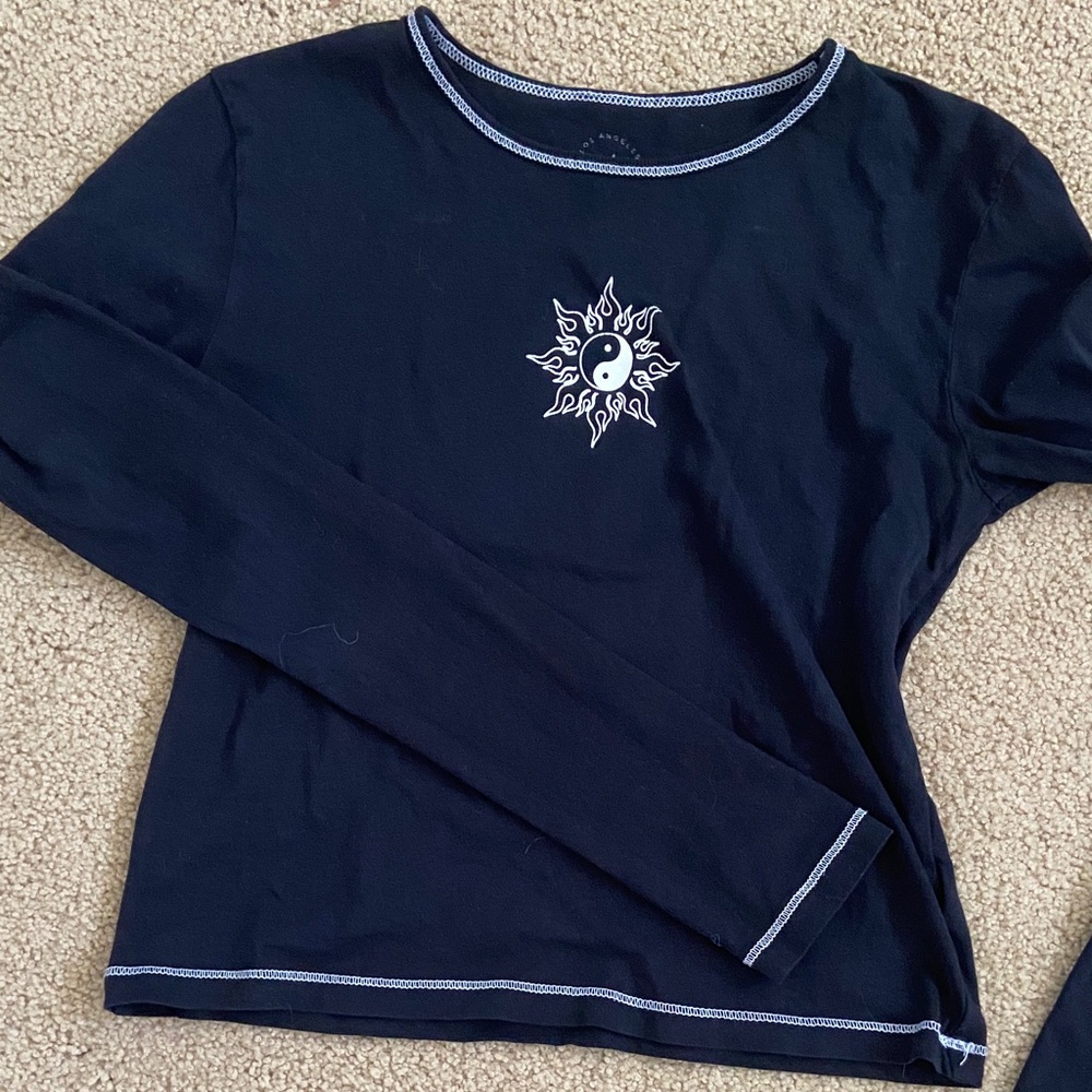 Black Long Sleeve Tee with Yin Yang Sun Graphic